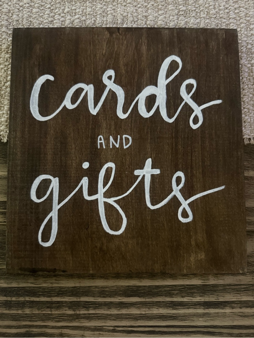 Rustic 'Cards and Gifts' Wood Sign - White Script on Dark Brown